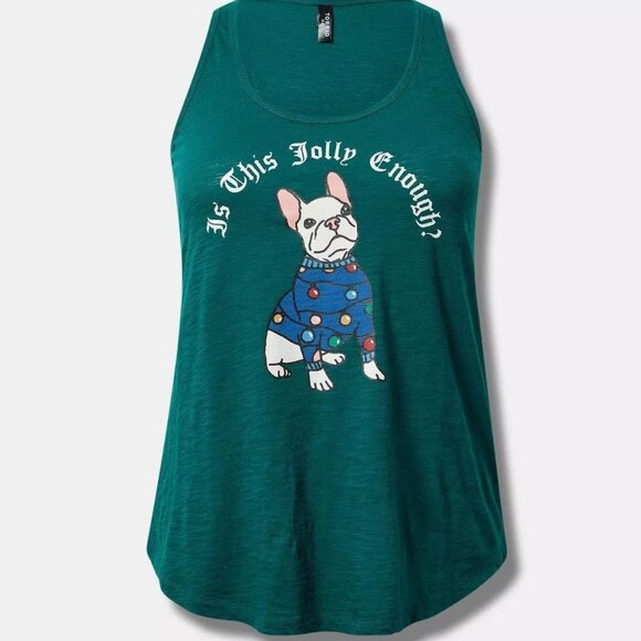 Torrid Tank Top 0X 1X 2X Christmas Frenchie Dog Lights "Is The Jolly Enough" Tee - Picture 4 of 5